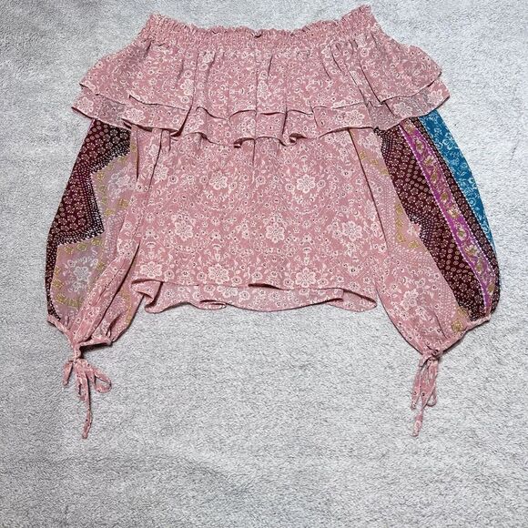 Misa Los Angeles Top Womens XS Pink Floral Sheer Boho Off the Shoulder Lyla - Picture 2 of 12